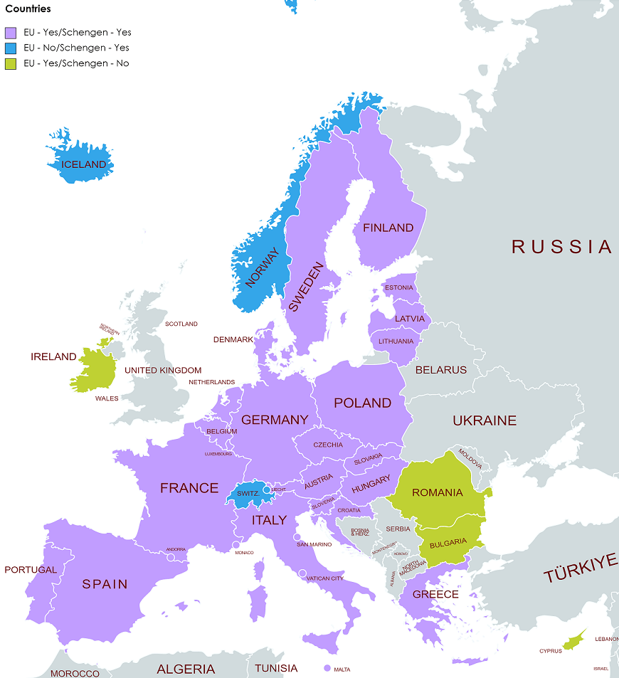 schengen area country map